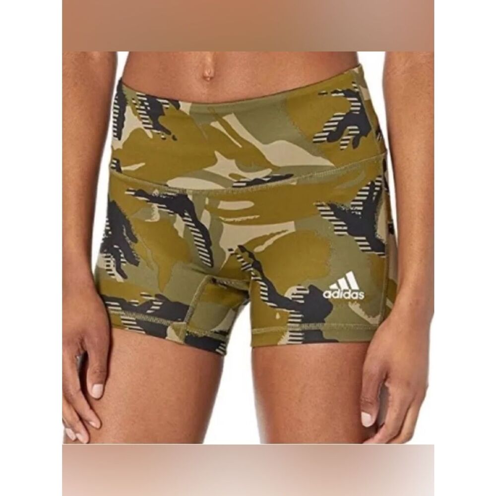 NWT New ADIDAS Camouflage Camo Bike Volleyball 4 Inch Shorts Olive Green Black L